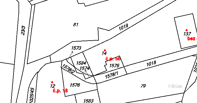 Prosetín 56 na parcele st. 14 v KÚ Prosetín u Hlinska, Katastrální mapa