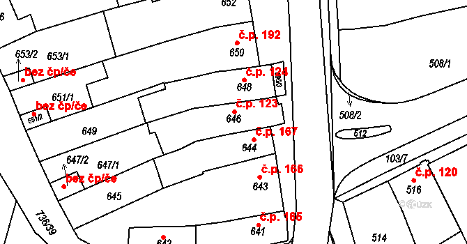 Velešovice 123 na parcele st. 646 v KÚ Velešovice, Katastrální mapa