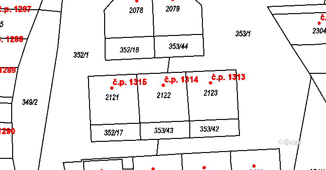 Milevsko 1314 na parcele st. 2122 v KÚ Milevsko, Katastrální mapa