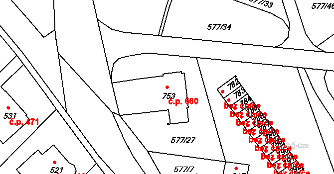 Letohrad 660 na parcele st. 753 v KÚ Letohrad, Katastrální mapa