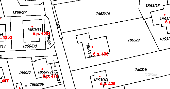 Jeseník 430 na parcele st. 1863/12 v KÚ Jeseník, Katastrální mapa