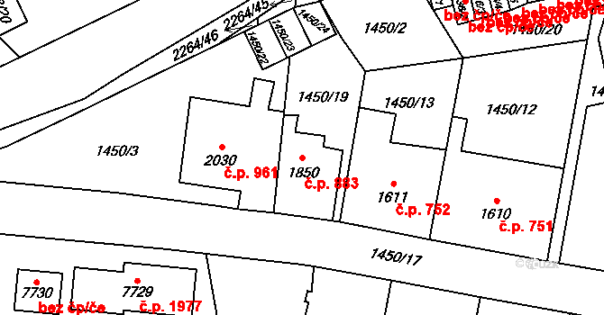 Beroun-Město 883, Beroun na parcele st. 1850 v KÚ Beroun, Katastrální mapa