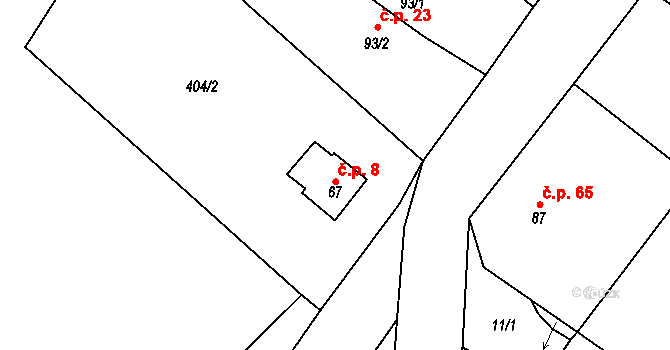 Korycany 8, Neratovice na parcele st. 67 v KÚ Korycany, Katastrální mapa