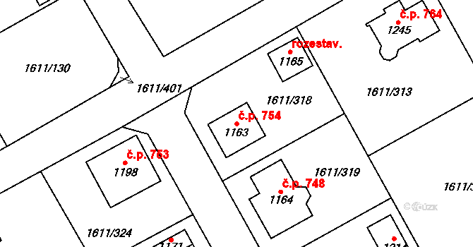 Rotava 754 na parcele st. 1163 v KÚ Rotava, Katastrální mapa