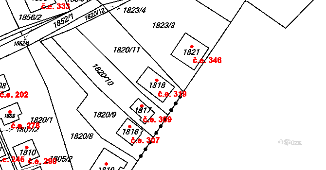 Všenory 319 na parcele st. 1818 v KÚ Všenory, Katastrální mapa