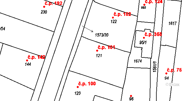 Opařany 101 na parcele st. 121 v KÚ Opařany, Katastrální mapa