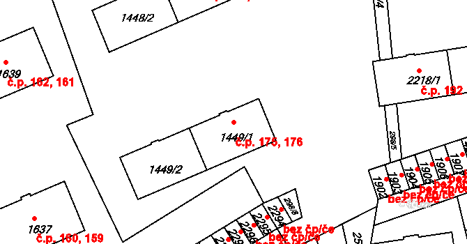 Hořejší Předměstí 175,176, Domažlice na parcele st. 1449/1 v KÚ Domažlice, Katastrální mapa