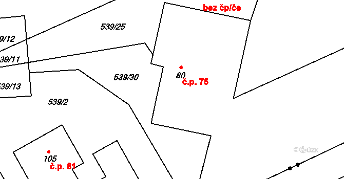 Hoděšovice 75, Býšť na parcele st. 80 v KÚ Hoděšovice, Katastrální mapa