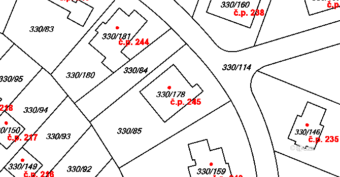 Hlušovice 245 na parcele st. 330/178 v KÚ Hlušovice, Katastrální mapa