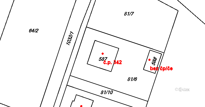 Čimelice 342 na parcele st. 587 v KÚ Čimelice, Katastrální mapa