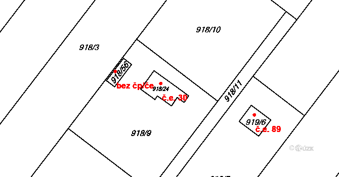 Křelov 30, Křelov-Břuchotín na parcele st. 918/24 v KÚ Křelov, Katastrální mapa