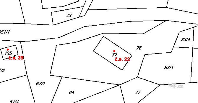 Klepáčov 22, Sobotín na parcele st. 77 v KÚ Klepáčov, Katastrální mapa