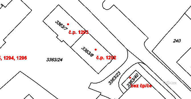 Kopřivnice 1292 na parcele st. 3363/8 v KÚ Kopřivnice, Katastrální mapa