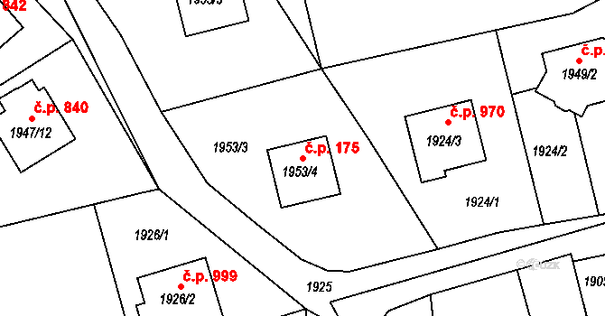 Odry 175 na parcele st. 1953/4 v KÚ Odry, Katastrální mapa