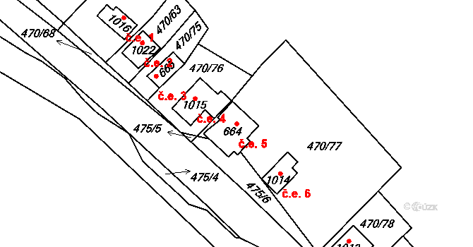 Ohrobec 5 na parcele st. 664 v KÚ Ohrobec, Katastrální mapa