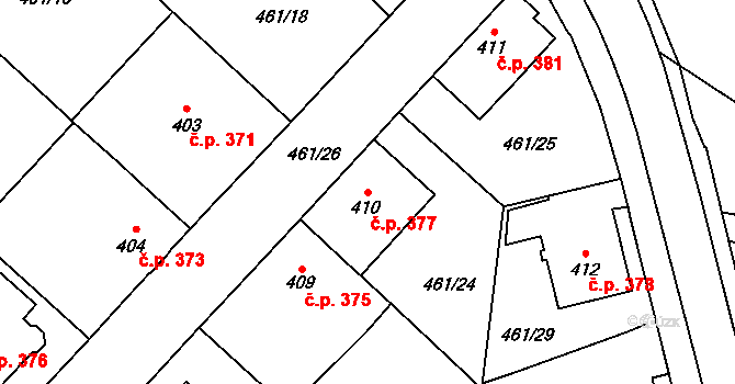 Vlachovo Březí 377 na parcele st. 410 v KÚ Vlachovo Březí, Katastrální mapa