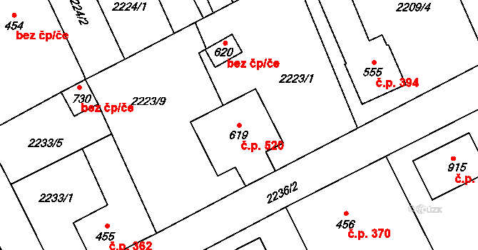 Černovice 520 na parcele st. 619 v KÚ Černovice u Tábora, Katastrální mapa