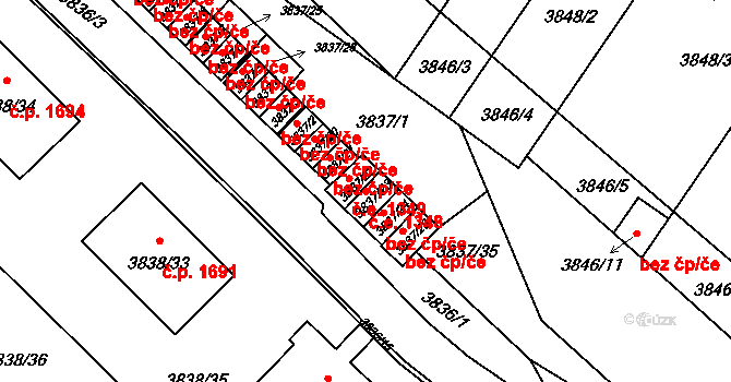 Velké Meziříčí 1348 na parcele st. 3837/23 v KÚ Velké Meziříčí, Katastrální mapa