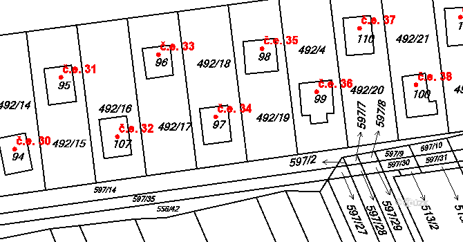 Orasice 34, Počedělice na parcele st. 97 v KÚ Orasice, Katastrální mapa
