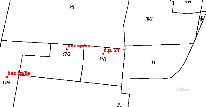 Strojetice 21, Kryry na parcele st. 17/1 v KÚ Strojetice u Podbořan, Katastrální mapa
