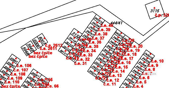 Žatec 34 na parcele st. 2403/4 v KÚ Žatec, Katastrální mapa