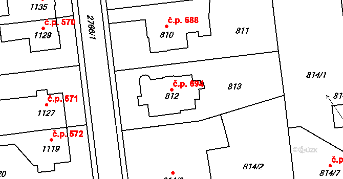 Dobruška 694 na parcele st. 812 v KÚ Dobruška, Katastrální mapa