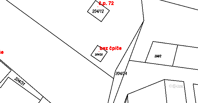 Braníškov 99727897 na parcele st. 204/28 v KÚ Braníškov, Katastrální mapa