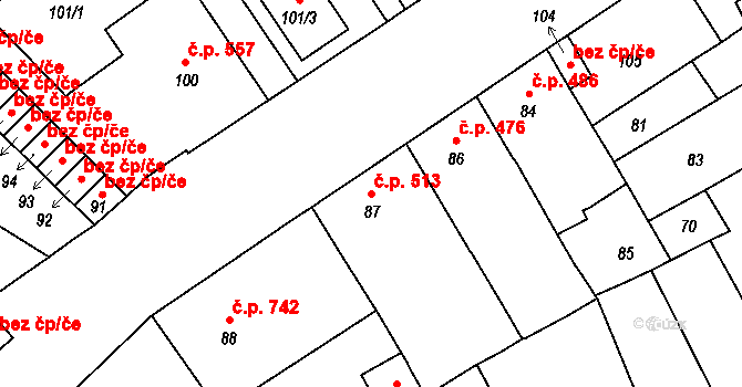 Valtice 513 na parcele st. 87 v KÚ Valtice, Katastrální mapa