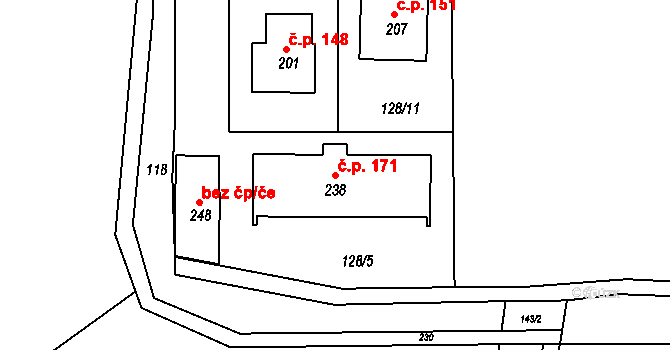 Sedlec 171 na parcele st. 238 v KÚ Sedlec u Líbeznic, Katastrální mapa