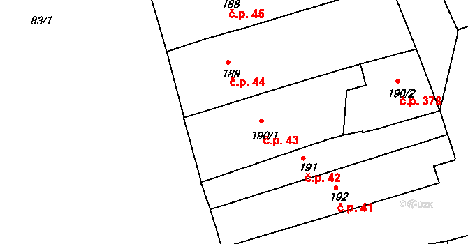 Lipník nad Bečvou I-Město 43, Lipník nad Bečvou na parcele st. 190/1 v KÚ Lipník nad Bečvou, Katastrální mapa