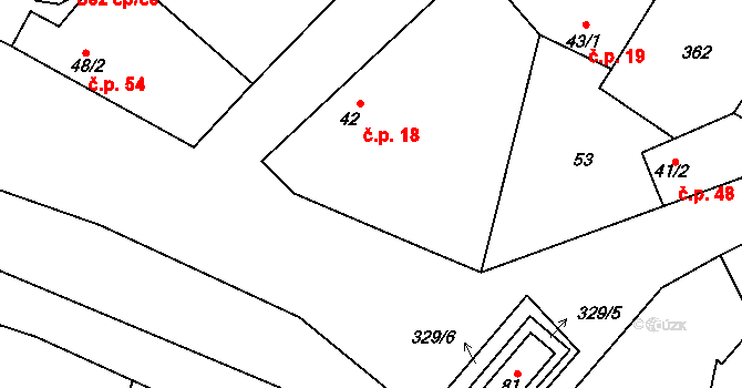 Bošín 18, Křinec na parcele st. 42 v KÚ Bošín, Katastrální mapa