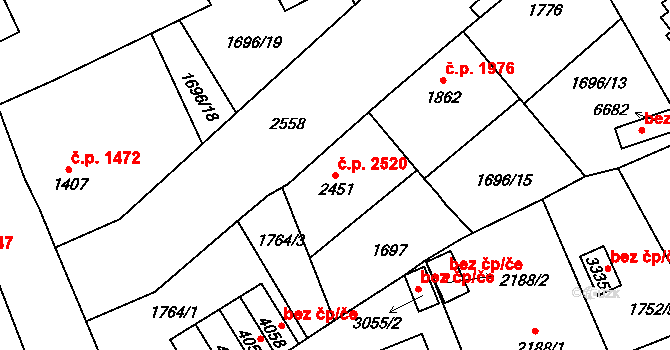Jablonec nad Nisou 2520 na parcele st. 2451 v KÚ Jablonec nad Nisou, Katastrální mapa