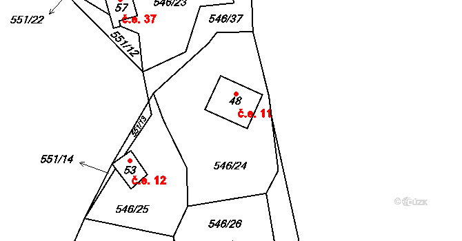Beranovec 11, Suchá na parcele st. 48 v KÚ Beranovec, Katastrální mapa