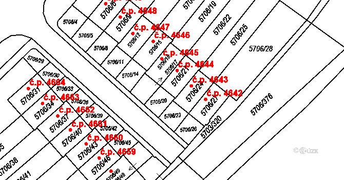 Jihlava 4644 na parcele st. 5706/21 v KÚ Jihlava, Katastrální mapa