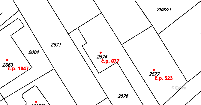 Bystřice 877 na parcele st. 2674 v KÚ Bystřice nad Olší, Katastrální mapa