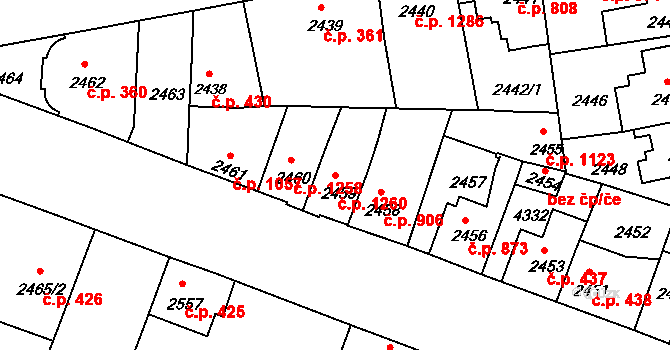Čelákovice 1260 na parcele st. 2459 v KÚ Čelákovice, Katastrální mapa