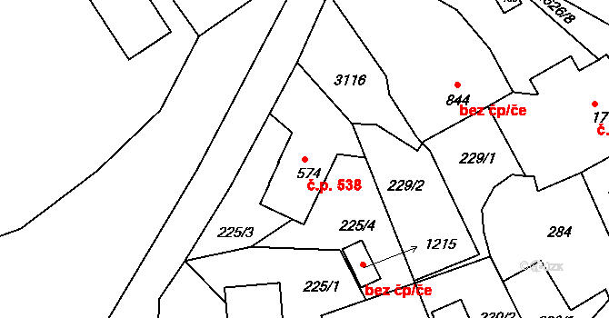 Luby 538 na parcele st. 574 v KÚ Luby I, Katastrální mapa