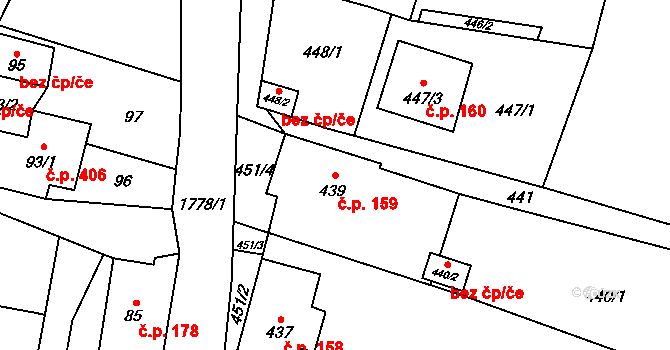 Moravský Beroun 159 na parcele st. 439 v KÚ Moravský Beroun, Katastrální mapa