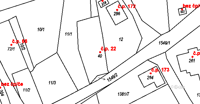 Lásenice 22 na parcele st. 40 v KÚ Lásenice, Katastrální mapa