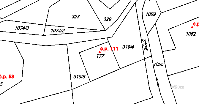 Myslík 111, Palkovice na parcele st. 177 v KÚ Myslík, Katastrální mapa