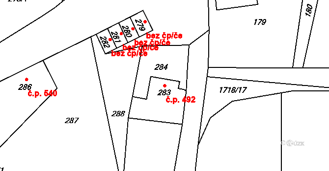 Lipová-lázně 492 na parcele st. 283 v KÚ Dolní Lipová, Katastrální mapa