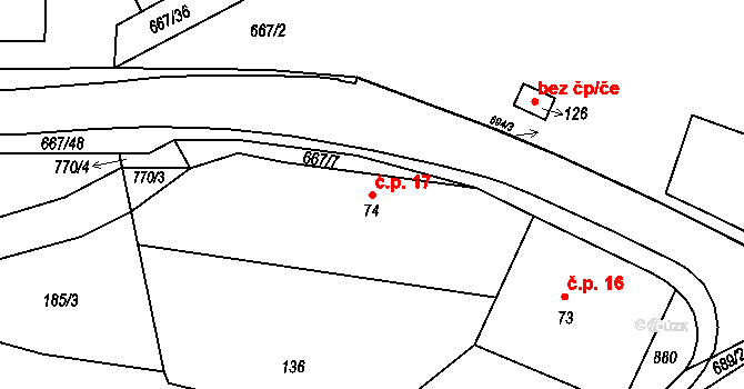 Libřice 17 na parcele st. 74 v KÚ Libřice, Katastrální mapa