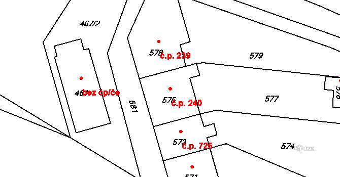 Velká Bystřice 240 na parcele st. 575 v KÚ Velká Bystřice, Katastrální mapa