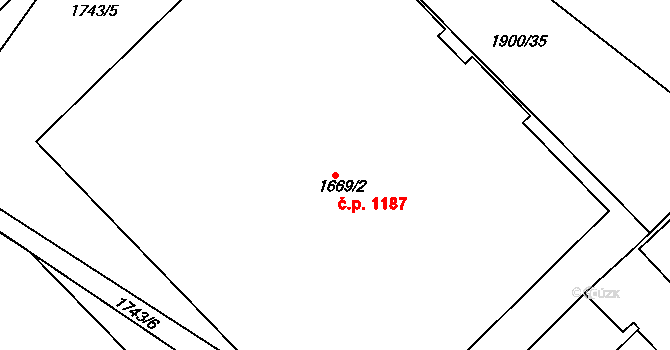 Uničov 1187 na parcele st. 1669/2 v KÚ Uničov, Katastrální mapa