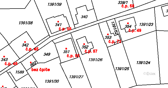 Děčín VIII-Dolní Oldřichov 57, Děčín na parcele st. 352 v KÚ Horní Oldřichov, Katastrální mapa