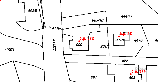 Podmoklice 372, Semily na parcele st. 900 v KÚ Semily, Katastrální mapa