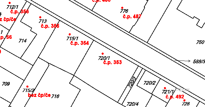 Semily 353 na parcele st. 720/1 v KÚ Semily, Katastrální mapa