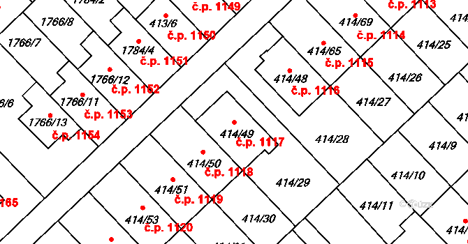 Poruba 1117, Orlová na parcele st. 414/49 v KÚ Poruba u Orlové, Katastrální mapa