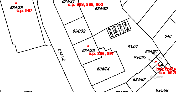 Klíše 896,897, Ústí nad Labem na parcele st. 634/34 v KÚ Klíše, Katastrální mapa