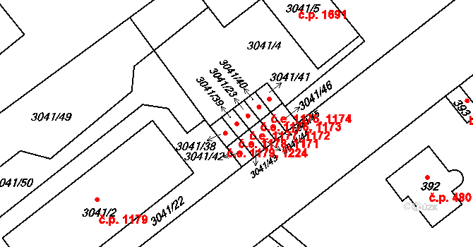 Střekov 1171,1178, Ústí nad Labem na parcele st. 3041/39 v KÚ Střekov, Katastrální mapa